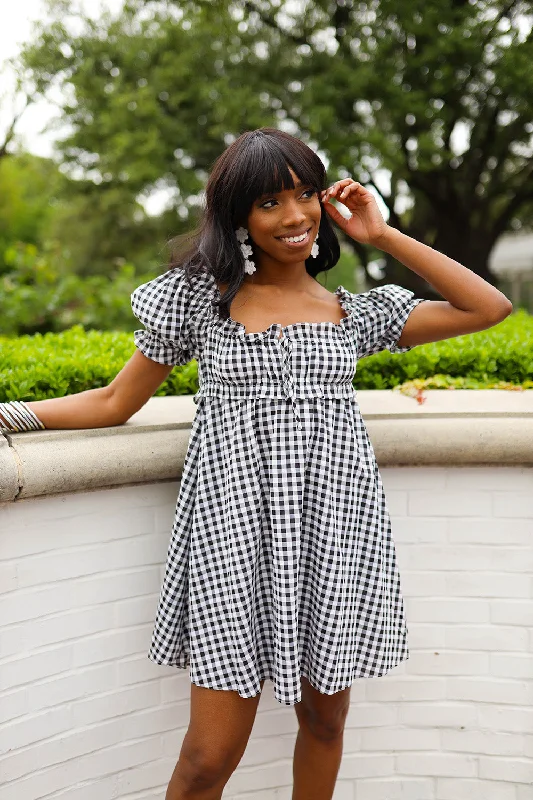Mini dresses with wrap - around stylesJac Puff Sleeve Short Dress - Black Plaid