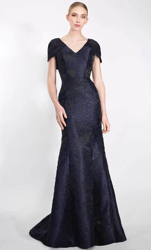 Wrap - style wedding guest dresses with bow accentsJanique 23005 - V-Neck Jacquard Evening Gown