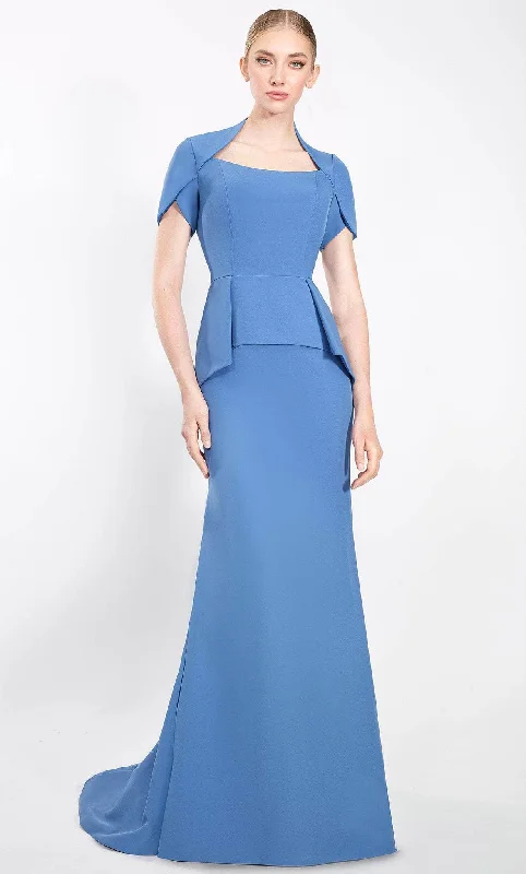 Maxi wedding guest dresses with floral prints for summer weddingsJanique 23009 - Scoop Neck Trumpet Formal Gown