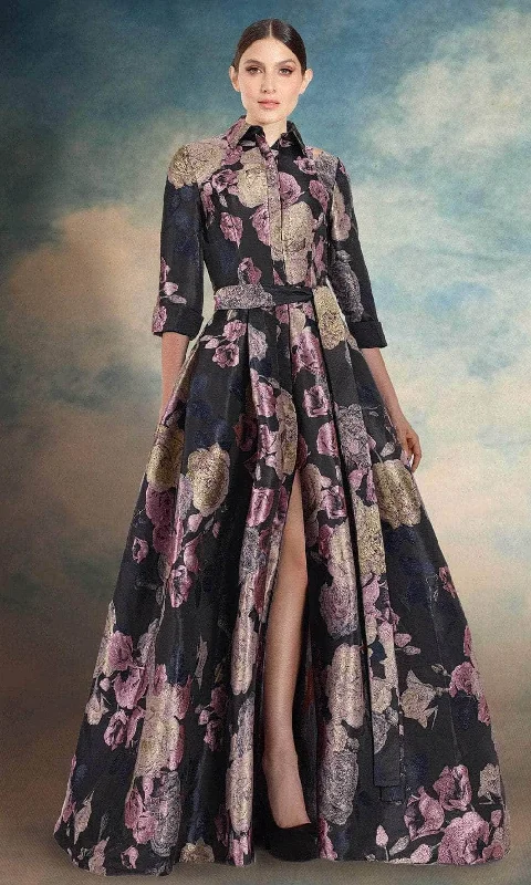 One - shoulder wedding guest dresses with beaded detailsJanique 91321 - Printed Collar Detailed Long Dress