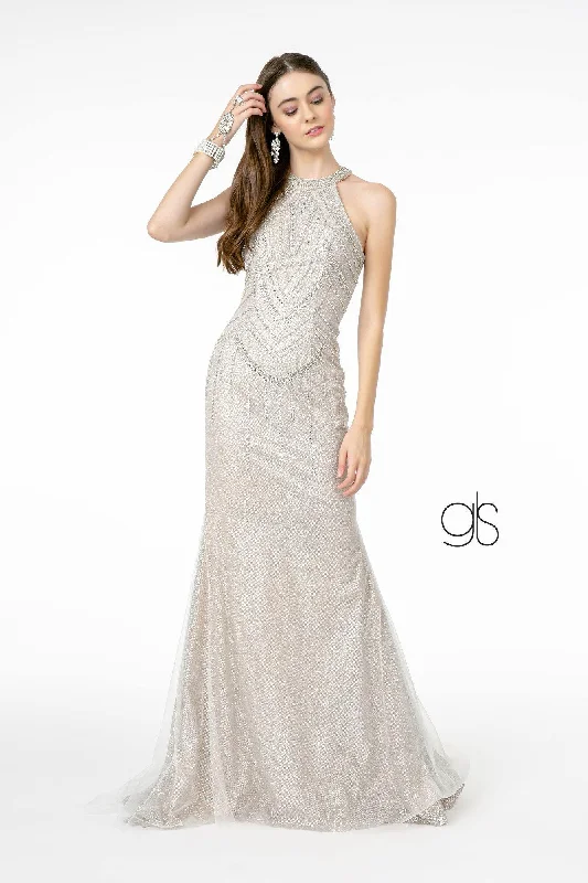 Long - sleeved wedding guest dresses in velvet for a winter weddingJewel Embellished Mermaid Mesh Long Prom Dress Sale