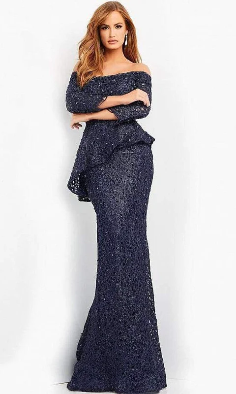 Animal - print wedding guest dresses in subtle colors for a bold statementJovani - 00455 Off Shoulder Textured Peplum Gown