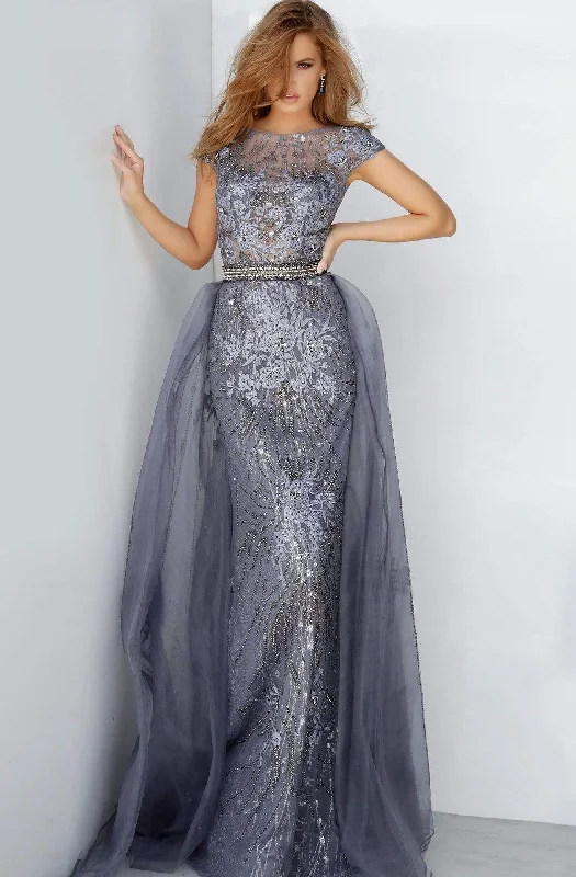 Wedding guest dresses with keyhole backs and flowing fabricsJovani - 02327 Illusion Bejeweled A-Line Dress