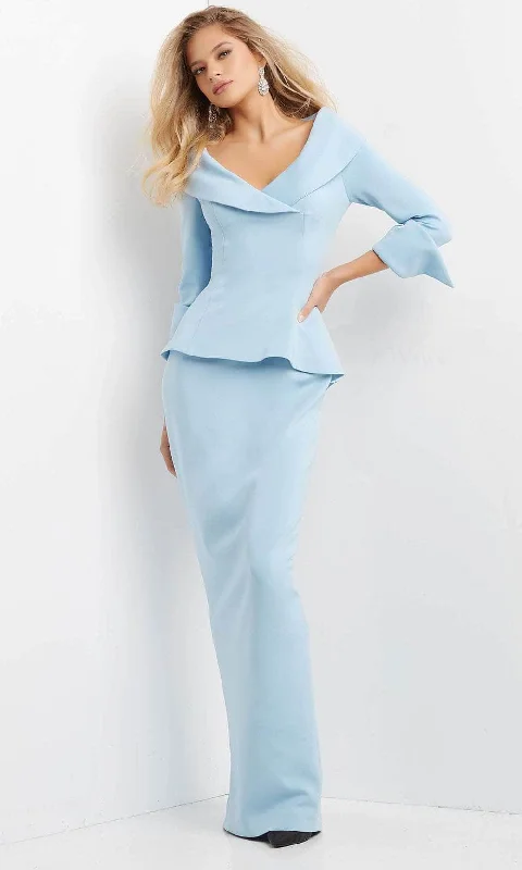 Off - the - shoulder wedding guest dresses in chiffonJovani 07037 - Shawl Collar Sheath Evening Dress