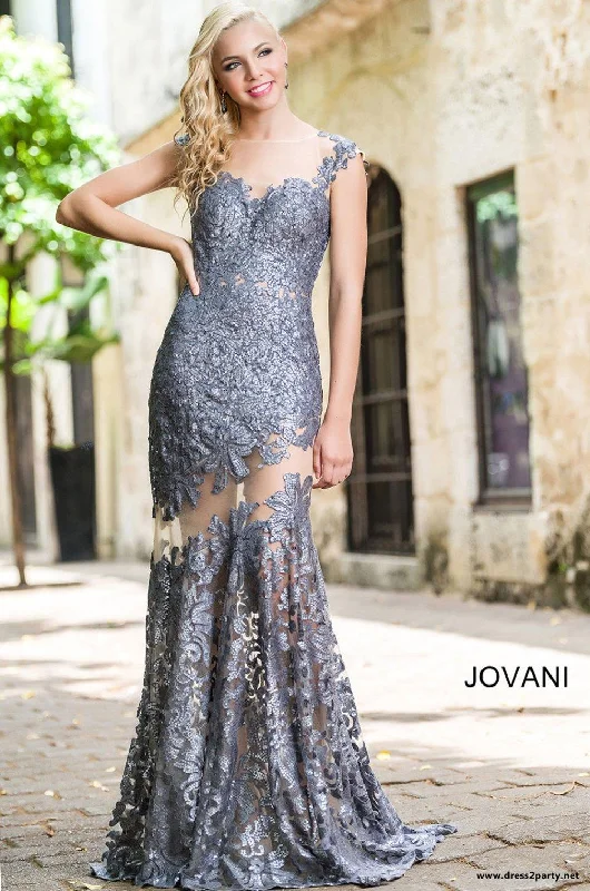 Maxi wedding guest dresses with floral prints for summer weddingsJovani 21226 Floral Lace Cap Sleeve Prom Dress