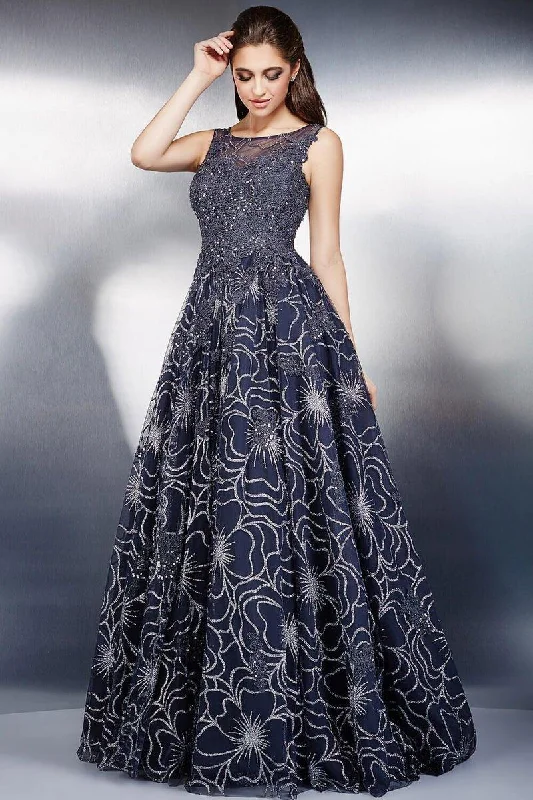 A - line cocktail wedding guest dresses in pastel colorsJovani 22695 Illusion Neckline A-line Long Evening Dress