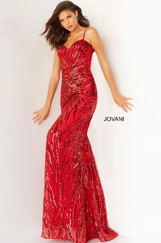 Wedding guest dresses with empire waists and tulle skirtsJovani 08481 Spaghetti Strap Long Prom Gown