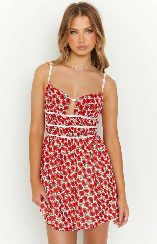 Printed mini dresses for a casual day outKandi Red Floral Mini Dress
