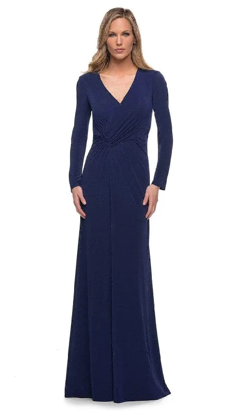 Wedding guest dresses with puff sleeves and knee - length hemsLa Femme - 29535 Long Sleeve Jersey Mother of the Bride Dress
