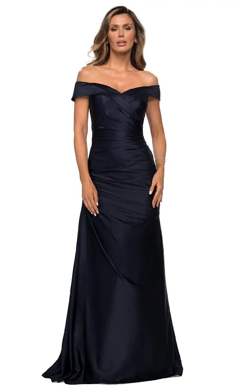 Geometric - printed wedding guest dresses for a modern weddingLa Femme - Off Shoulder Draped Satin Gown 28103SC