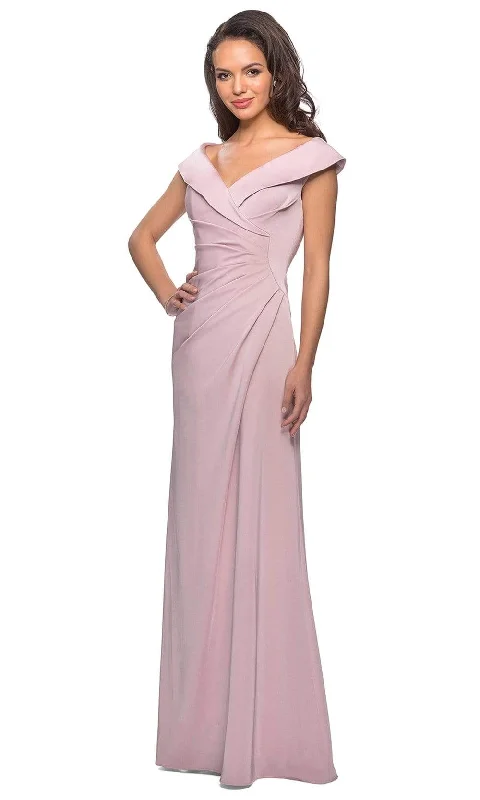 Wedding guest dresses with gathered skirts and V - necklinesLa Femme - Ruched Wide V Neck Evening Dress 26523SC