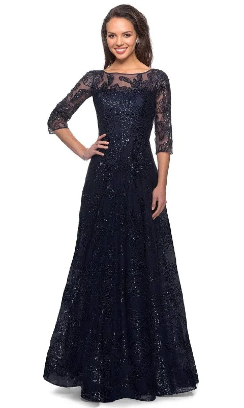 Polka - dot - printed wedding guest dresses with short sleevesLa Femme - Sequined Lace Formal Dress 27942SC