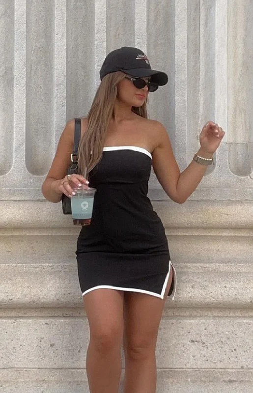 Mini dresses with cold - shoulder designsLauren Black Contrast Strapless Mini Dress
