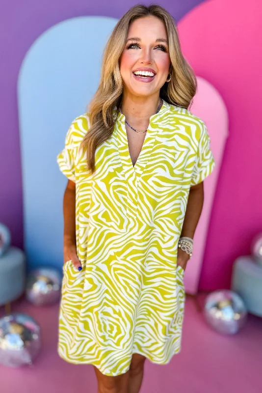 Mini dresses with pom - pom trims for a playful feelLime V Neck Banded Collar and Sleeve Shift Dress