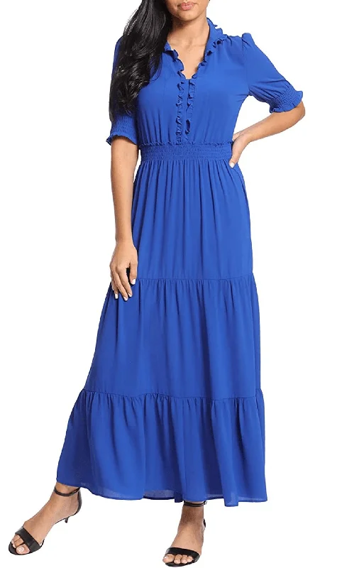 Wedding guest dresses with tiered skirts for a feminine lookLondon Times T6184M - Puff Sleeve Tiered Formal Dress