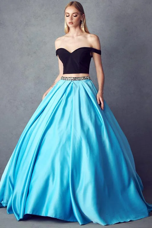 Plaid wedding guest dresses in muted colors for a fall weddingQuinceanera Long Off Shoulder Two Piece Ball Gown