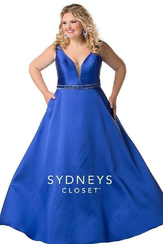 Strapless wedding guest dresses with rhinestone - studded bodicesSydneys Closet Long Evening Gown Prom Dress