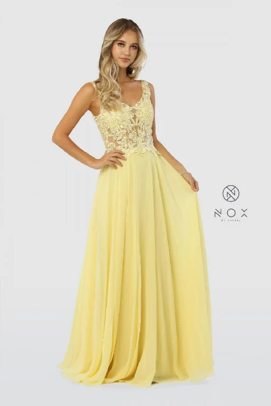 Ruffled - sleeve wedding guest dresses in light blue for a spring weddingLong Yellow Formal Dress Evening Gown