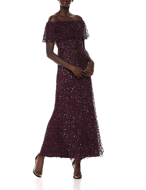 Wedding guest dresses with tiered skirts for a feminine lookAdrianna Papell AP1E204277 Long Off Shoulder Popover Prom Dress