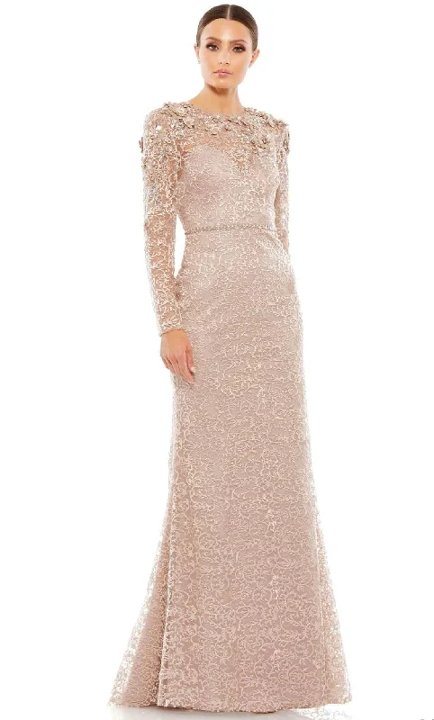 Asymmetric - hem wedding guest dresses in metallic huesMac Duggal 11217 - Floral Appliqued Jewel Neck Evening Gown