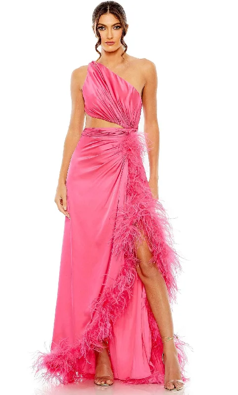 Wrap - style wedding guest dresses with bow accentsMac Duggal 11689 - One Sleeve Feather Detailed Prom Dress