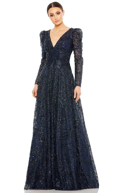 Halter - neck wedding guest dresses with beaded strapsMac Duggal 20353 - Long Sleeve V-Neck Evening Gown