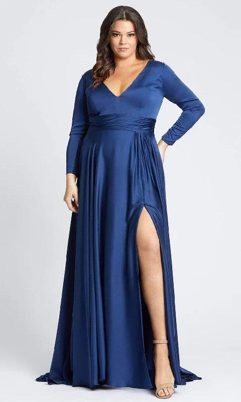 Wedding guest dresses with cold - shoulder designs and solid colorsMac Duggal - 55290 Pleated Band A-Line Slit Dress