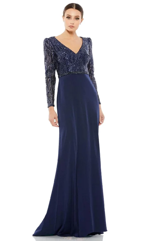 Sleeveless wedding guest dresses with pleated bodicesMac Duggal 67887 - Beaded Long Sleeve Prom Gown