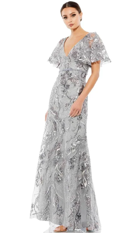 Polka - dot - printed wedding guest dresses with short sleevesMac Duggal 67908 - Embellished Short Bell Sleeve Long Dress