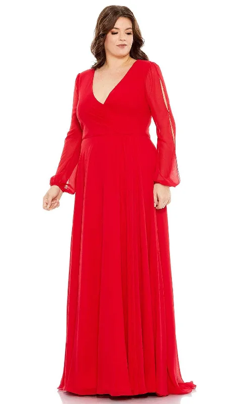 Wedding guest dresses with gathered skirts and V - necklinesMac Duggal 67912 - Cut-Out Detailed Long Sleeve V-Neck Long Dress