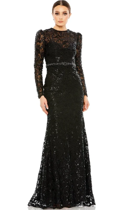 Plaid wedding guest dresses in muted colors for a fall weddingMac Duggal 68011 - High Neck Sequin Lace Prom Dress