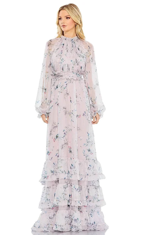 Halter - neck wedding guest dresses with beaded strapsMac Duggal 68199 - Floral Printed A-line Long Dress