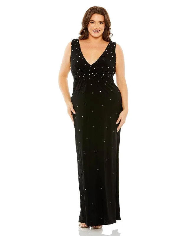 Sheath - style wedding guest dresses with lace overlaysMac Duggal 68353 - Stone-Beaded Evening Column Gown