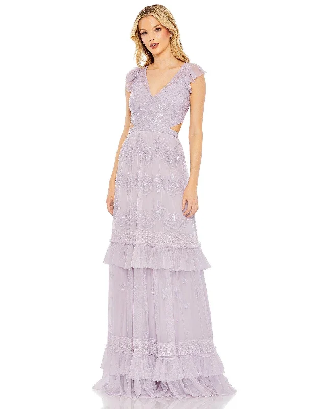 Bow - backed wedding guest dresses in silk for a luxurious feelMac Duggal 9167 Long Formal Cap Sleeve Dress