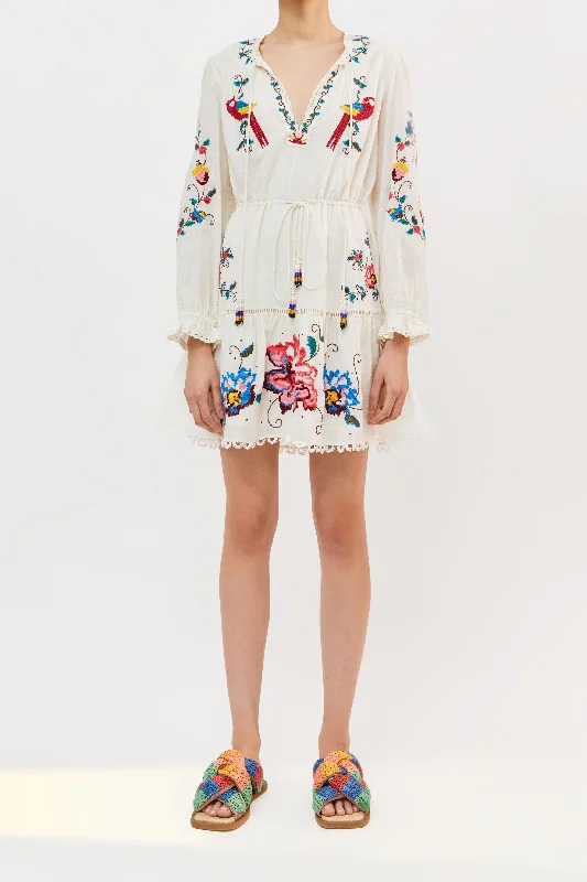Mini dresses with spaghetti straps for a delicate lookMacaw Cross Stitch Embroidered Mini Dress