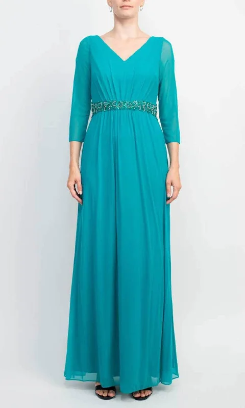 Sleeveless wedding guest dresses with ruffled hemsMarina 267155 - Embellished Waist Evening Dress