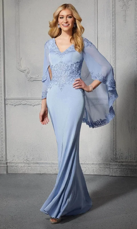 Wedding guest dresses with patchwork designs for a unique lookMGNY By Mori Lee 72401 - Embroidered V-Neck Evening Dress