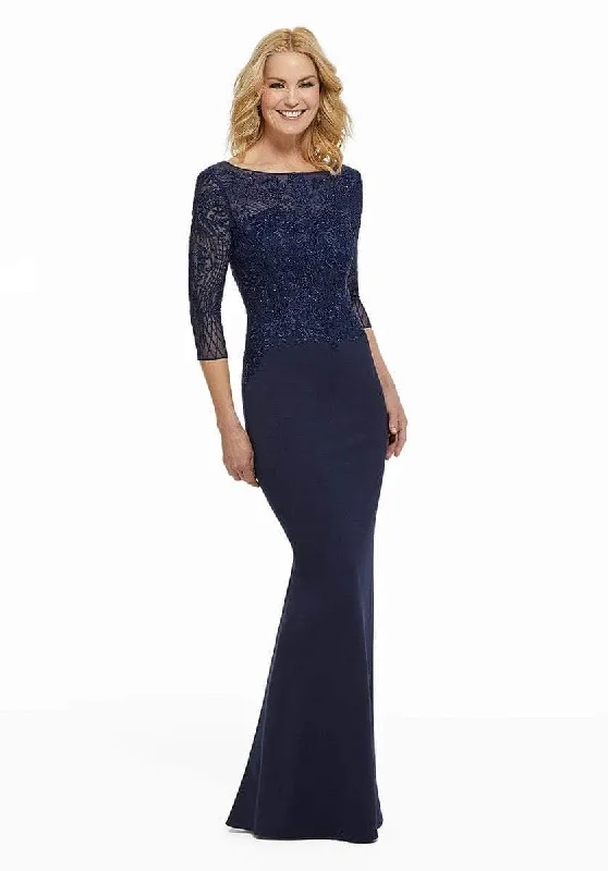 Sleeveless wedding guest dresses with ruffled hemsMGNY By Mori Lee - Embroidered Bateau Jersey Evening Gown 72020SC