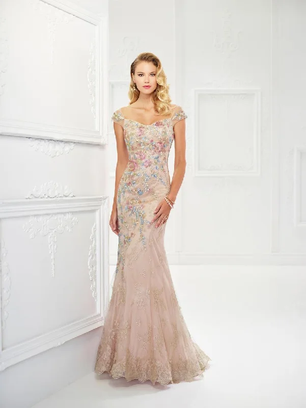 Wedding guest dresses with cold - shoulder designs and solid colorsMontage by Mon Cheri - 118966 Floral Embroidered Lace and Tulle Gown