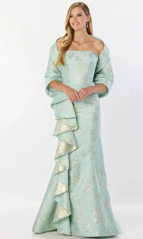Midi wedding guest dresses in navy blue for a formal affairMontage by Mon Cheri M2226 - Strapless Ruffled Detail Prom Gown