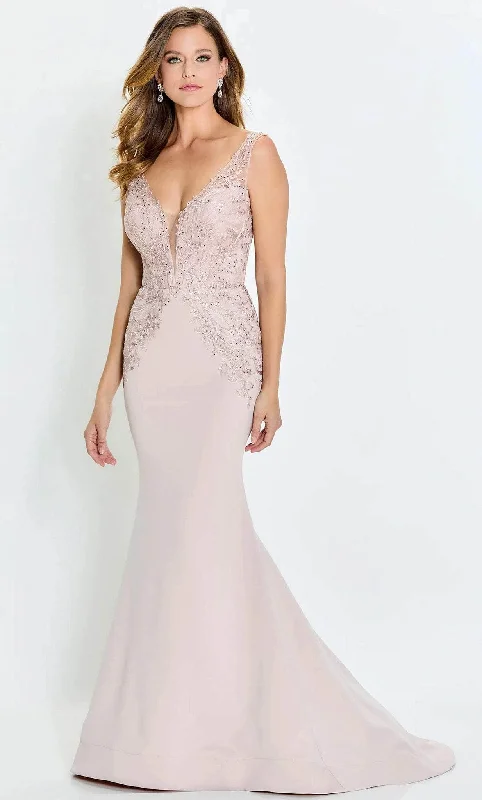 Ribbed - texture wedding guest dresses in neutral colorsMontage by Mon Cheri M528 - Appliqued V-Neck Mermaid Prom Gown Ribbed - texture wedding guest dresses in neutral colorsMontage by Mon Cheri M528 - Appliqued V-Neck Mermaid Prom Gown