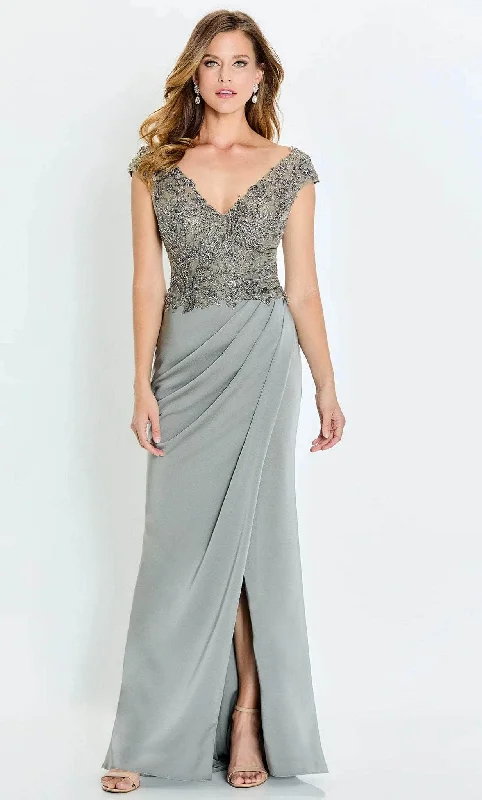 Sleeveless wedding guest dresses with pleated bodicesMontage by Mon Cheri M532 - Cap Sleeve Evening Gown with Slit Sleeveless wedding guest dresses with pleated bodicesMontage by Mon Cheri M532 - Cap Sleeve Evening Gown with Slit