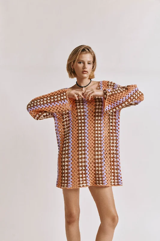 Mini dresses with one - shoulder designsMyra Crochet Mini Dress Apricot