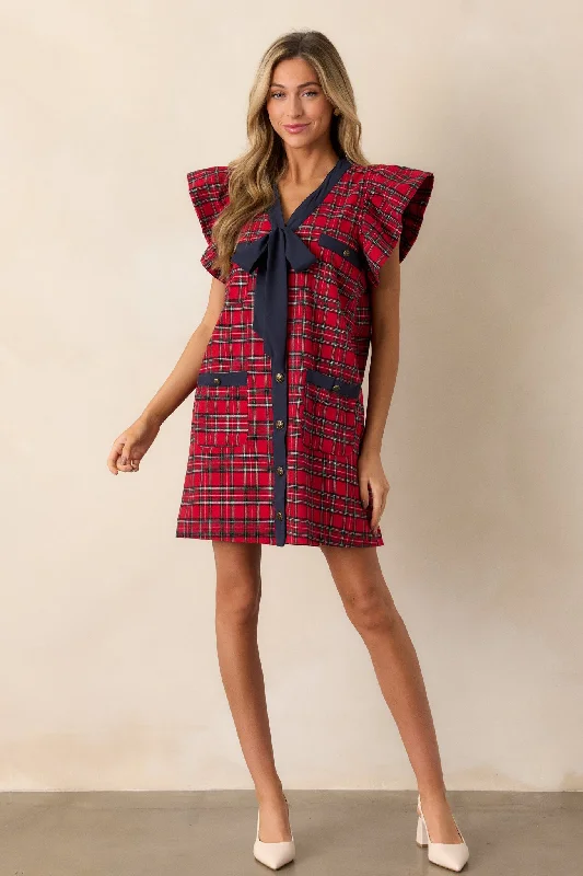 Mini dresses with abstract prints for an artistic lookNow I Know 100% Cotton Red Plaid Mini Dress