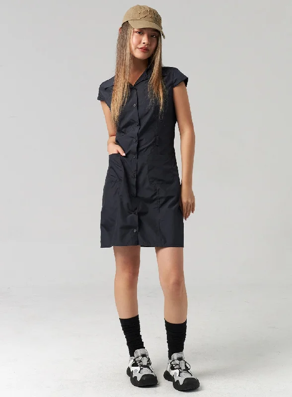 Mini dresses with cold - shoulder designsNylon Button Mini Dress CL307