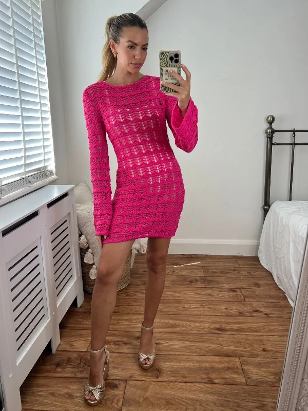 Mini dresses with bow accents for a sweet lookOcean Long Sleeve Lace Back Mini dress / Pink