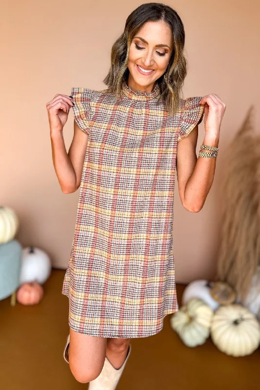 Floral print mini dresses for summer partiesOrange Plaid Ruffle Sleeve Tie Back Dress Floral print mini dresses for summer partiesOrange Plaid Ruffle Sleeve Tie Back Dress