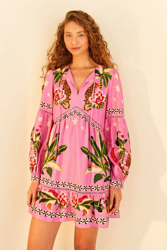 Mini dresses with cold - shoulder designsPink Leopard Forest Mini Dress