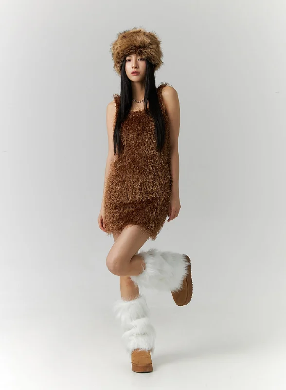 Mini dresses with pom - pom trims for a playful feelPlush Square Neck Sleeveless Mini Dress ID306