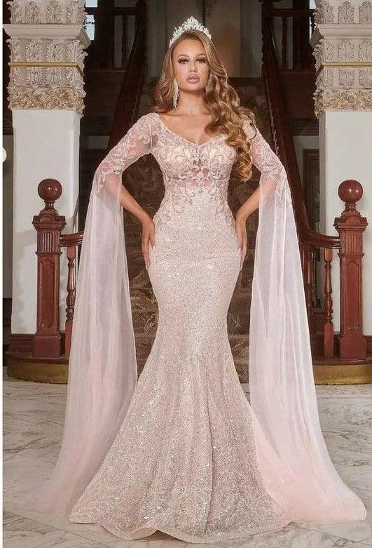 Wedding guest dresses with cold - shoulder designs and solid colorsPortia And Scarlett 22907 Long Formal Evening Gown
